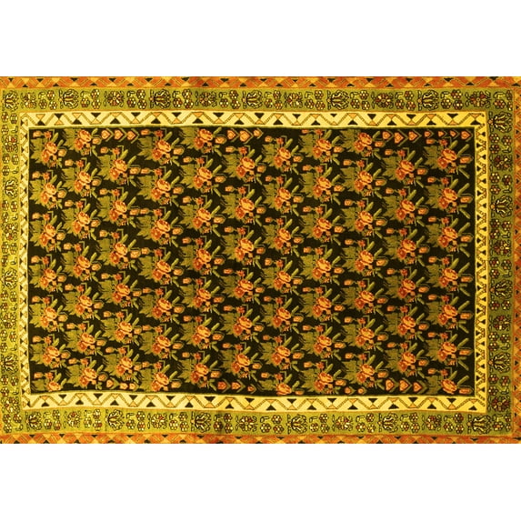 Ahgly Company Machine Washable Indoor Rectangle Persian Yellow Traditional Area Rugs, 7' x 10'