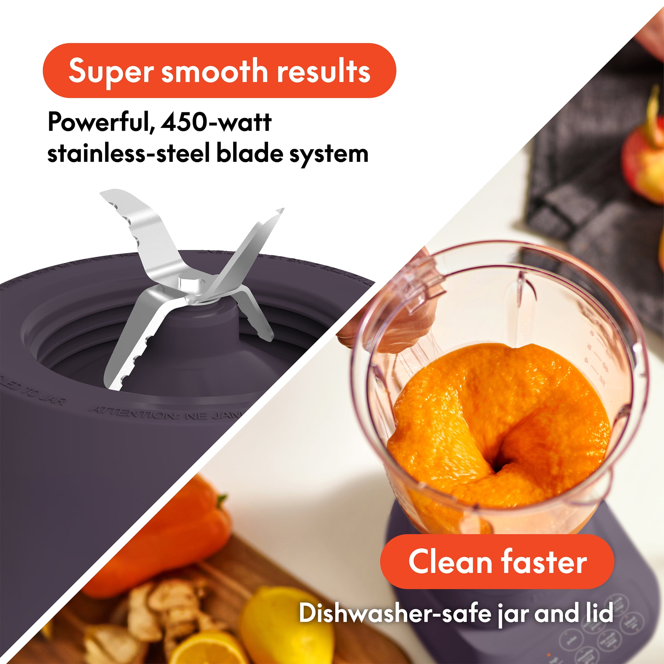 bella 10 Speed Countertop Blender, 48 oz Dishwasher Safe Pitcher, Juicer & Smoothie Maker with Fits-Anywhere™ Slim Flip & Store Design, Stainless Steel Blade, Plum