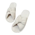 thumbnail image 6 of Naierhg 1 Pair Slippers Open Toe Cross Bow Decor Solid Color Flat Sole Soft Fabric Striped Texture Anti-skid Wear-resistant Breathable Women Home Slippers for Home Yellow, 6 of 8