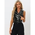 thumbnail image 3 of DARING DIVA Women's Metallic Faux Leather Lapel Collar Zip Cropped Vest M Black, 3 of 6