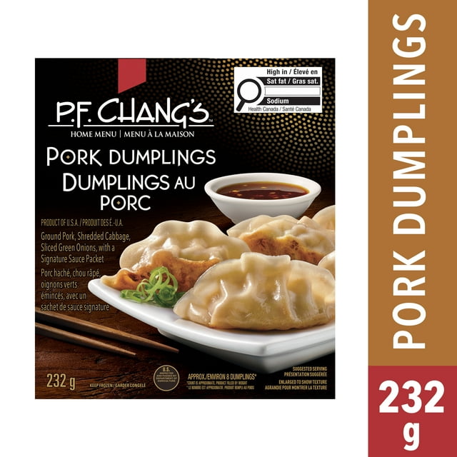 P.F. Chang's Pork Home Menu Dumplings, Made of Ground Pork, Shredded Cabbage, Sliced Green Onions, With a Signature Sauce Packet, 232g