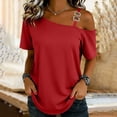 thumbnail image 2 of TAGOLD Womens Short Sleeve Skew Collar Blouses & Shirts Solid Color Off Shoulder Short Sleeve Top, 2 of 5