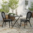 thumbnail image 3 of Merrick Lane Set of Two Stacking Thonet French Bistro Style Chair, Black & White PE Rattan Seat, and Black Metal Frame for Indoor/Outdoor Use, 3 of 14