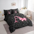 thumbnail image 3 of Manfei Fashion Leopard Print Bedding Comforter Set 7 Pieces for Women, Princess Ribbon Bowknot Full Bedding Set, Black Pink Cartoon Reversible Fitted Sheet Flat Sheet, Microfiber Bedroom Decor, 3 of 7