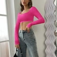 thumbnail image 4 of WCJM Ribbed Knit Long Sleeve Square Neck Top Women Slim Fitted Crop Casual Fall Y2K Fashion Women's Long Sleeve T-Shirt, 4 of 7