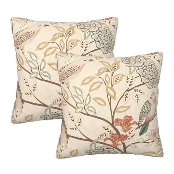Vintage Bird Floral Pillow Covers 22 x 22 Inch Set of 2 Pink Green Yellow Flower Leaves Decorative Throw Pillows For Couch Chinoiserie Cases Farmhouse Home Decor Sofa Bed Porch Outdoor