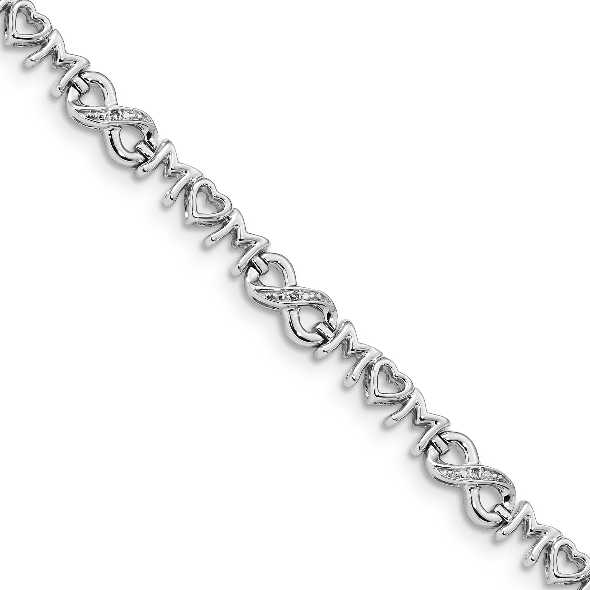 Infinity Sterling Silver Rhodium-plated Heart Mom Diamond Bracelet