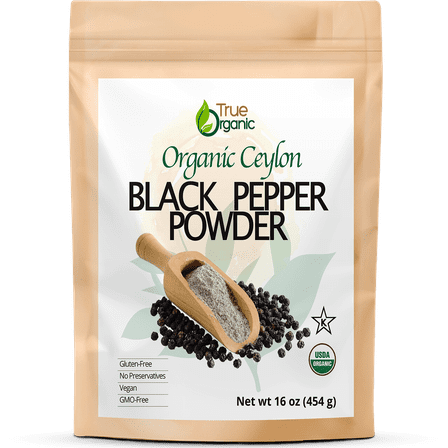 True Organic Ceylon Black Pepper Powder, 16 Ounces, USDA Organic & Kosher Certified