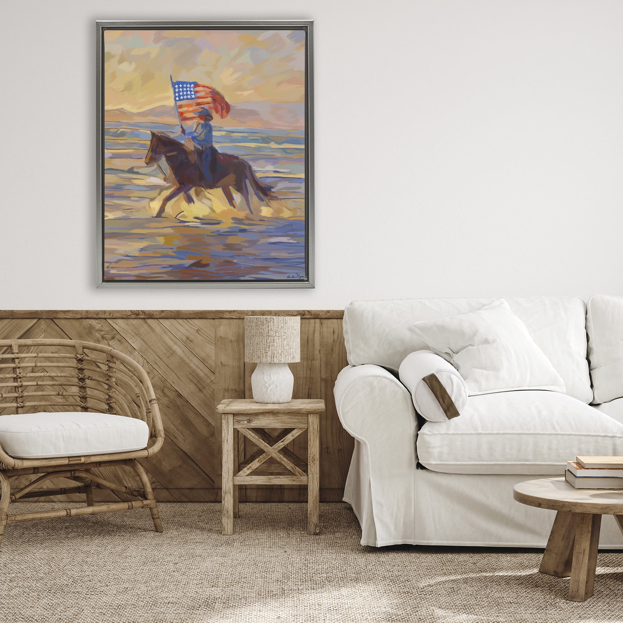 Stupell Industries American Cowgirl Abstraction Gray Framed Floater Canvas Wall Art, design by Amelia Noyes