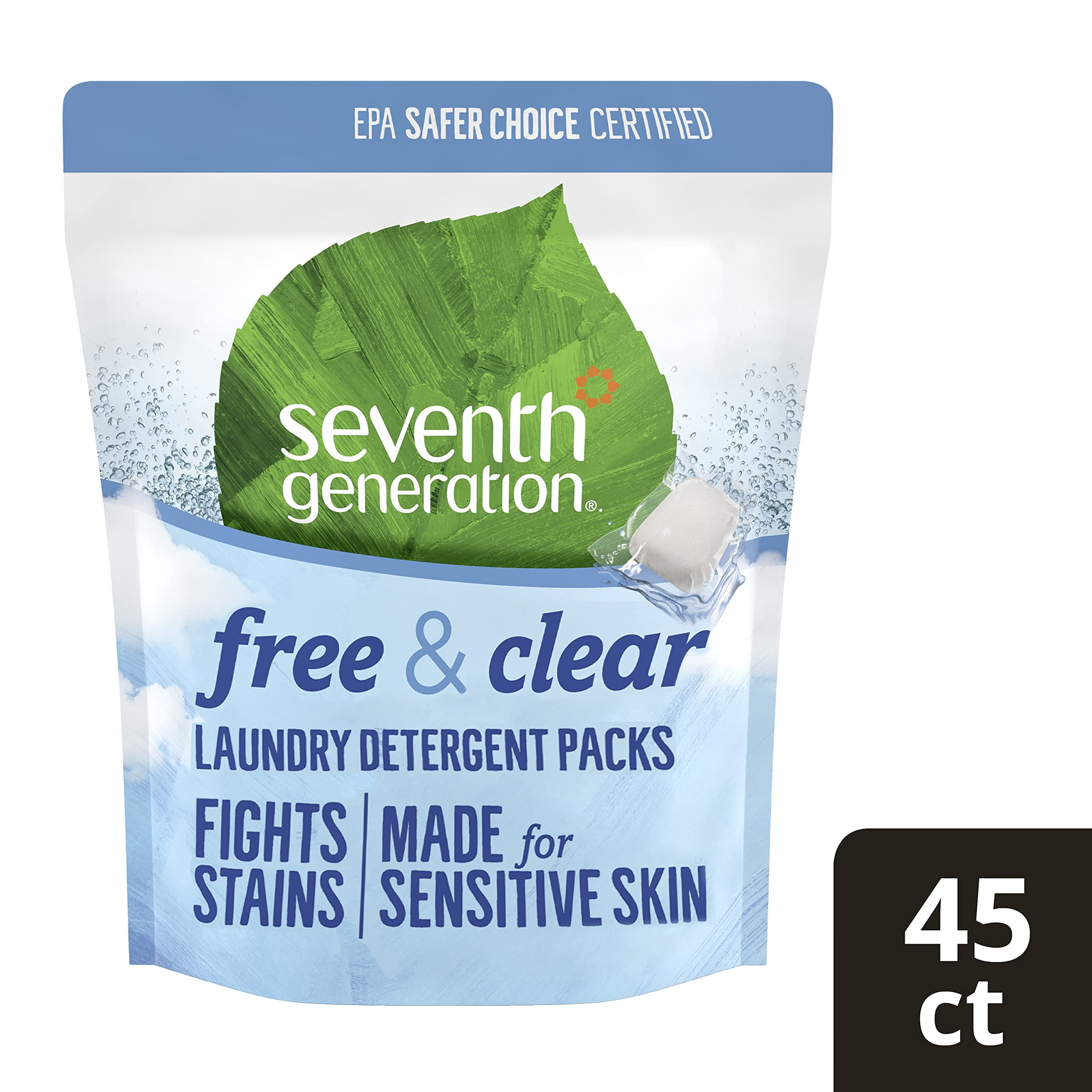 Seventh Generation Laundry Detergent Packs, Free & Clear, 45 Count, 31.7 Oz