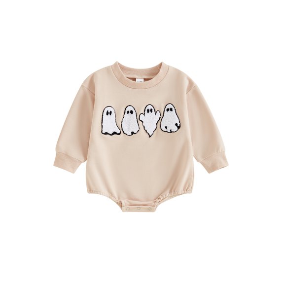 Newborn Baby Boy Girl Halloween Outfit Ghost Oversized Sweatshirt Romper Casual Long Sleeve Jumpsuit Cute Fall Clothes