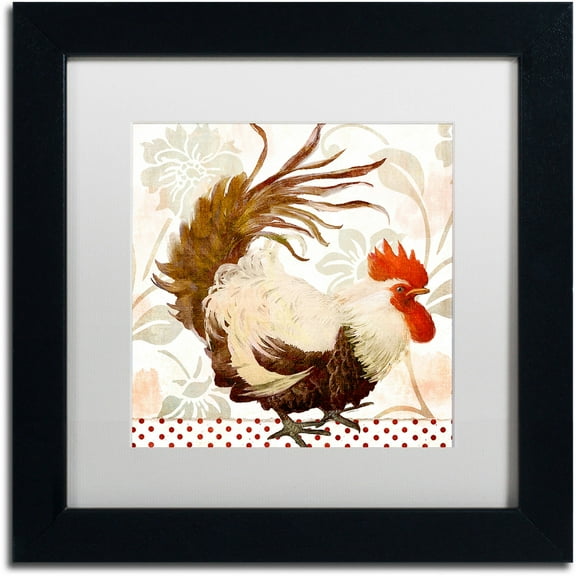 Trademark Fine Art "Rooster Damask II" Canvas Art by Color Bakery White Matte, Black Frame
