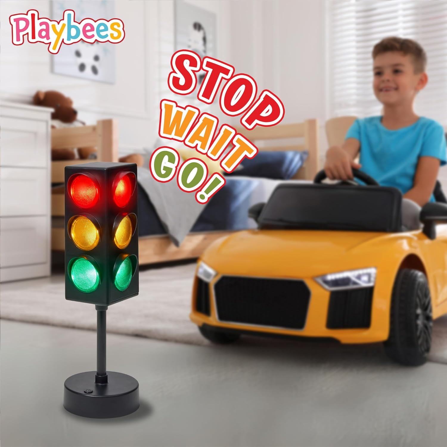 Playbees 11" Mini Traffic Light Table Lamp with 4 Blinking Modes
