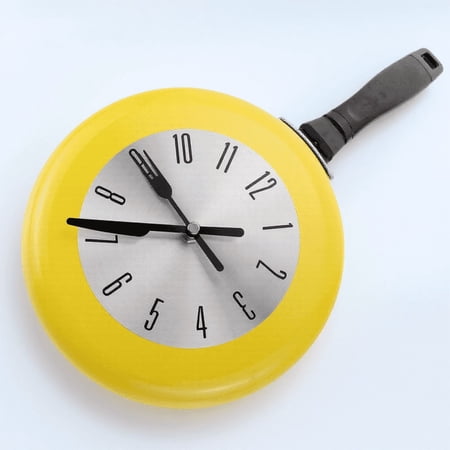 TABLZONE 1 Set Creative Yellow Frying Pan Wall Clock Metal Frame Silent Sweep for Kitchen Decor