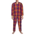 thumbnail image 3 of Balery Orange and Purple Plaid Pijama para Hombre de Dos Piezas con Manga Larga, Conjunto de Dormir y Descanso Suave con Bolsillos-Medium, 3 of 7