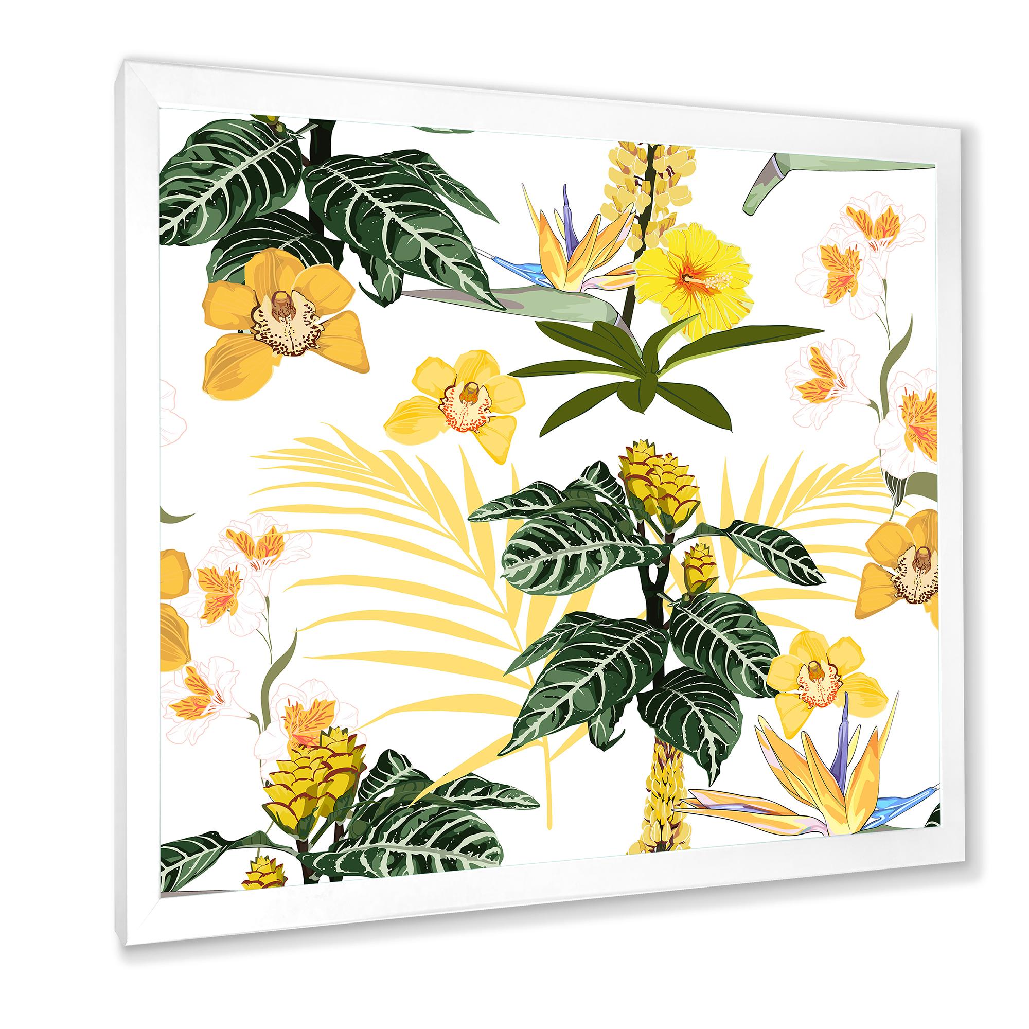 Designart 'Pattern Of Beautiful Yellow Flowers ' Modern Framed Art Print