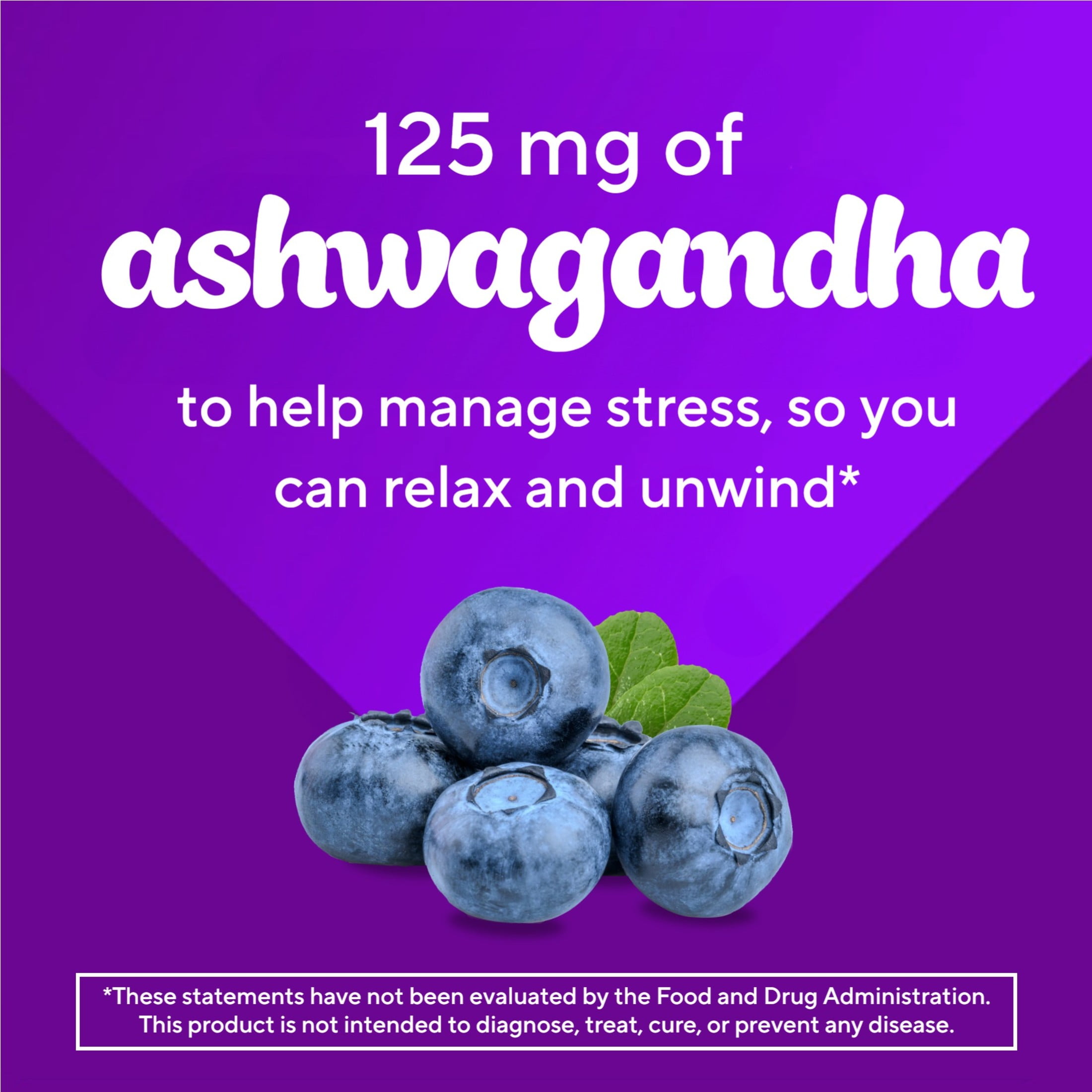 vitafusion Stress Support Ashwagandha Gummy Vitamins, 125mg, Blueberry Flavor, 60 Count