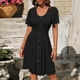 thumbnail image 6 of Noyal Button Down Dress for Women Short Sleeve Sundress Solid Color Casual Soft Summer A Line Swing Midi Dress, 6 of 7