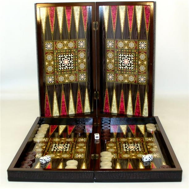 Worldwise Imports 26201D Mosaïque de Perles de 14,5 Pouces avec Échiquier - Backgammon en Bois Decoupage