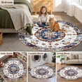 thumbnail image 6 of 6ft Washable Round Rug, Bohemian Circular Non-Slip Circle Area Rug for Living Room Bedroom, Red Blue Vintage Ethnic Style Texture Indoor Floor Mat for Home Decor, 6 of 9