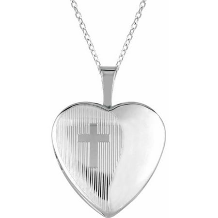 Sterling Silver Heart-Shaped with Cross Locket