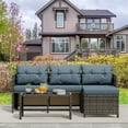 thumbnail image 4 of Walsunny 3 Pieces Patio Furniture Sectional Set, All-Weather Wicker Rattan Outdoor Furniture Set with Cushion and Glass Coffee Table, Patio Conversation Set for Garden, Backyard, Pool, Blue, 4 of 7