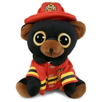 DolliBu Black Bear Firefighter Stuffed Animal - Big Eyes Black Bear Fireman Toy with Red Fireman Costume Outfit and Fireman Hat, Wild Life Stuffed Animal Fire Fighter Doll Plush Toy for Kids - 8 Inch