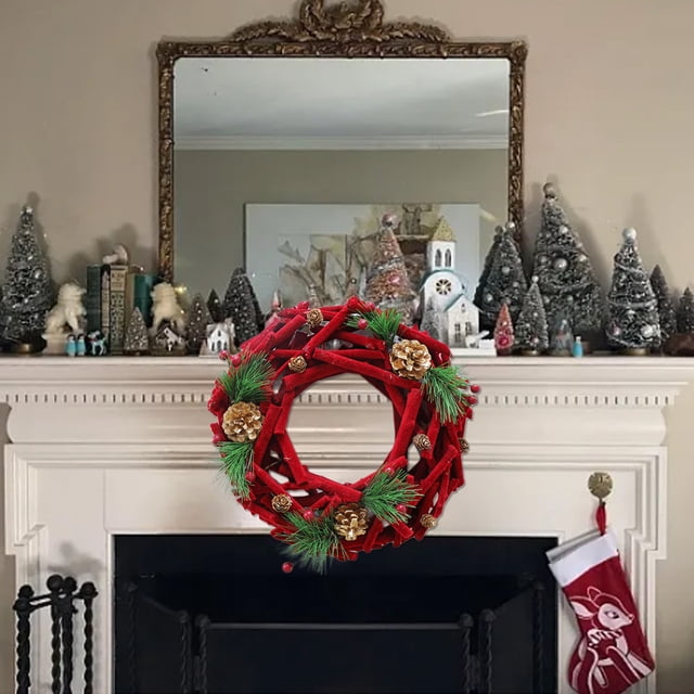 Fiudx Decoración del hogar Guirnalda de frutos rojos, adorno navideño, guirnalda para puerta, decoración colgante de Año Nuevo, guirnaldas navideñas para puertas y ventanas