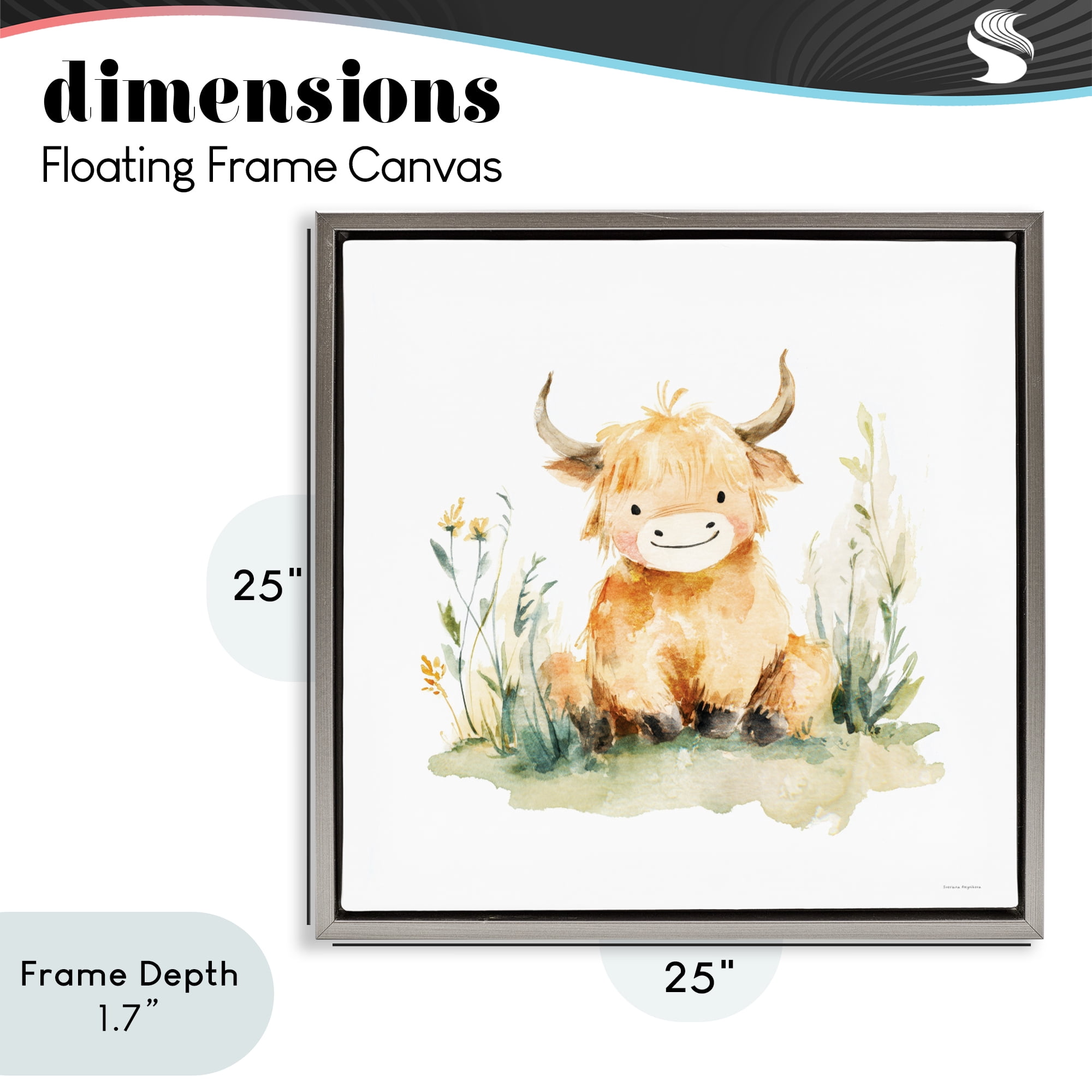 Stupell Industries Little Highland Calf Gray Framed Floater Canvas Wall Art, design by Svetlana Aleynikova