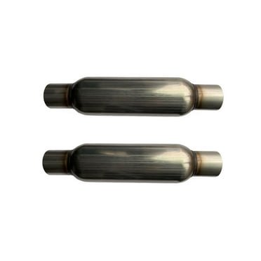 Pair of 2.5" In/Out Universal Glass Pack Exhaust Resonator Muffler 4"Round Body