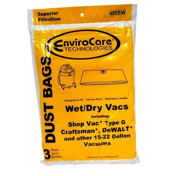 Envirocare Vacuum Bags Designed To Fit Type G Wet Dry Vacuums 495SW