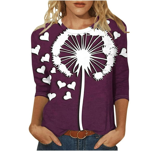 FMFYFH 3/4 Sleeve Valentine's Shirts for Women Plus Size Love Heart Cute Graphic T Shirts Casual Spring Day Tops Tee
