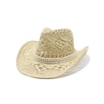 thumbnail image 1 of WEIYLL Chapeau de Soleil Femme Été Western Cowboy Forme Paille Beige Décontracté, 1 of 3
