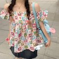 thumbnail image 2 of Sanrios Hello Kitty-tirantes de Anime Kawaii con hombros descubiertos, camisa con estampado de chica dulce Y2K, manga de Ángel, holgada, para verano, 2 of 4