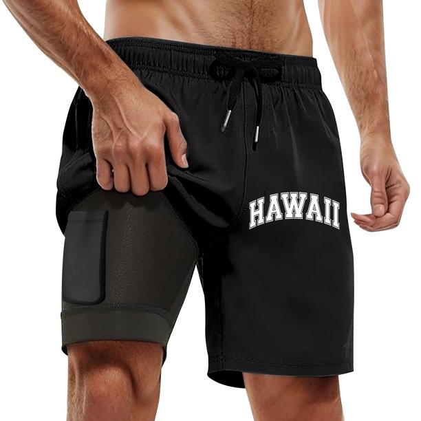 Bañador para hombre con forro compresivo - Pantalón corto tipo board short, cintura elástica - 95 % poliéster, tallas S-XXXXXL para playa/deporte