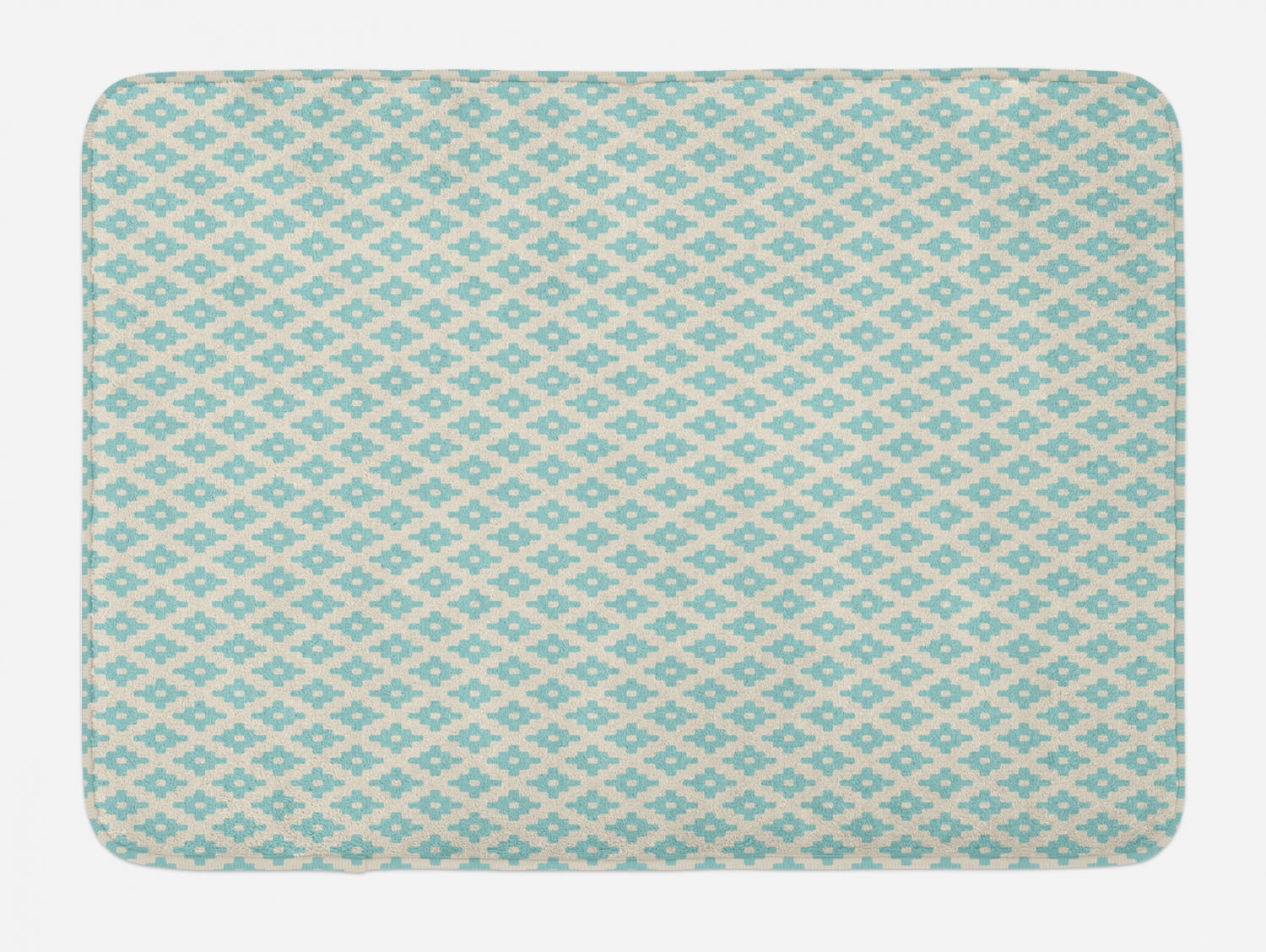 Turquoise and Beige Bath Mat, Scribble Geometric and Abstract Motif