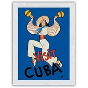 Visit Cuba - Native Cuban Dancer with Maracas - Vintage Travel Poster by Conrado Walter Massaguer c.1935-8in x 12in Vintage Wood Art Sign