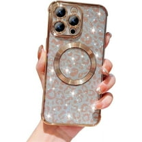 Designer for iPhone15 Case Luxury Leopard Gradient Glitter [Compatible with Magsafe] Magnetic Case [Slim Thin Shockproof] Cover for Women Girls 6.1 Inch Phone Case-Gold
