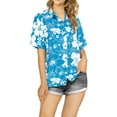 thumbnail image 6 of HAPPY BAY Button Down Shirt for Women Floral Summer Beach Party Blouse Shirt Hawaiian TShirts Short Sleeve Dress Shirts Tops Blouses for Women S All Hibiscus, Turquoise, 6 of 6