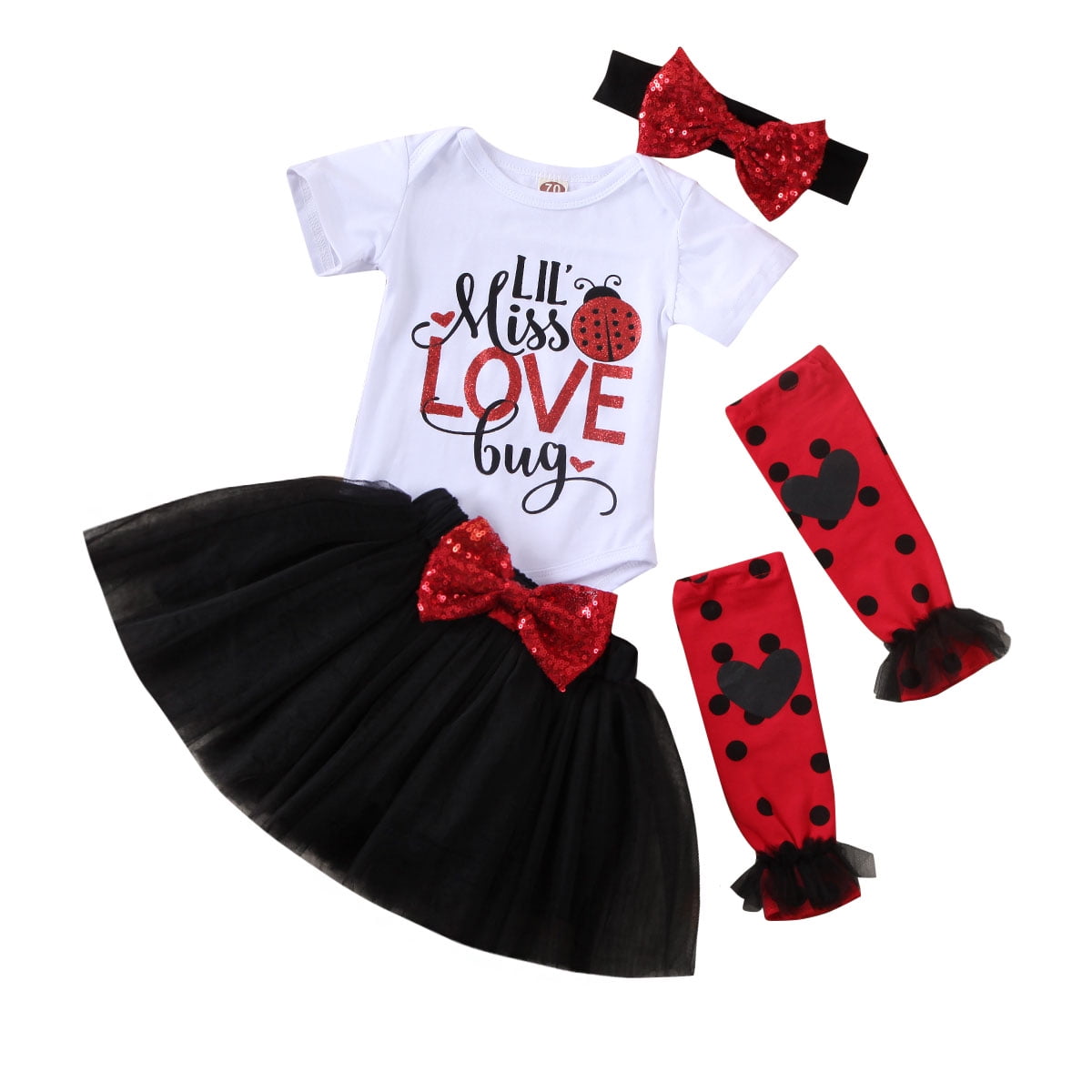 My First Valentines Day Outfit Set Baby Girls Cute Romper Bodysuit Dots Leg Warmers Headband