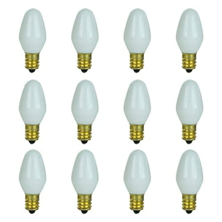 

Sunlite 01059 7C7 Incandescent Bulb 7 Watt Candelabra E12 Base C7 Small Night Light Colored Bulb White 12 Count
