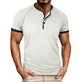 thumbnail image 2 of Men’s Short Sleeve Round Neck T-Shirt Front Placket Contrast Color Cuffs Summer Top, 2 of 7