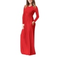 thumbnail image 5 of Dyfzdhu Long Sleeve Dresses for Women Casual Round Neck Solid Color Maxi Dress Slim A-Line Long Underlay Dress Red, 5 of 5