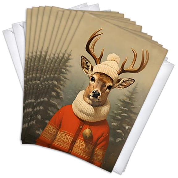Knitted Reindeer Sweater Fresh Alternative Holiday Greeting Cards | 10 Pack Bulk Set (4x6)