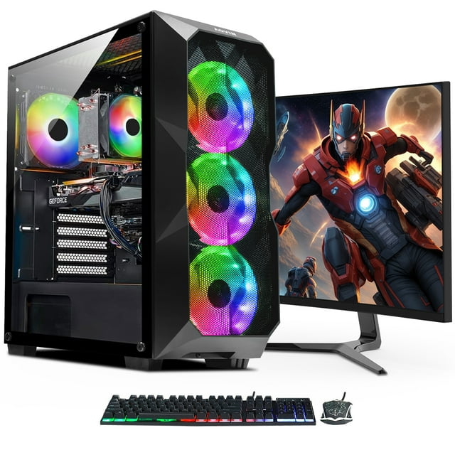 Gaming Tower AQVIN - AQB70 with GeForce RTX 5060 8GB GDDR6 Graphics - Intel i7 Processor 4.60Ghz, 2TB SSD 32GB RAM, 24 Inch Gaming Monitor ,HDMI, Windows 11 Pro, WiFi ,RGB Keyboard Mouse