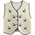 thumbnail image 1 of Boho Women Crochet Knit Vest Waistcoat Floral Pattern Sleeveless V-Neck Cardigan, 1 of 19