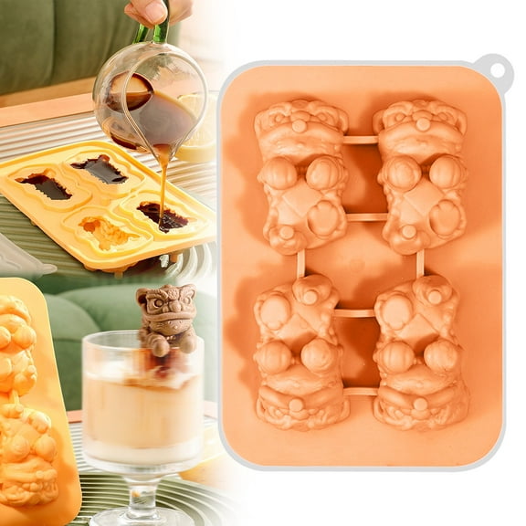 Ice Cube Mold,Cute 3D Silicone Tray Reusable Animal Shape Silicone Large Tray With Lid For Ice Iced Coffee( Dance Lio)