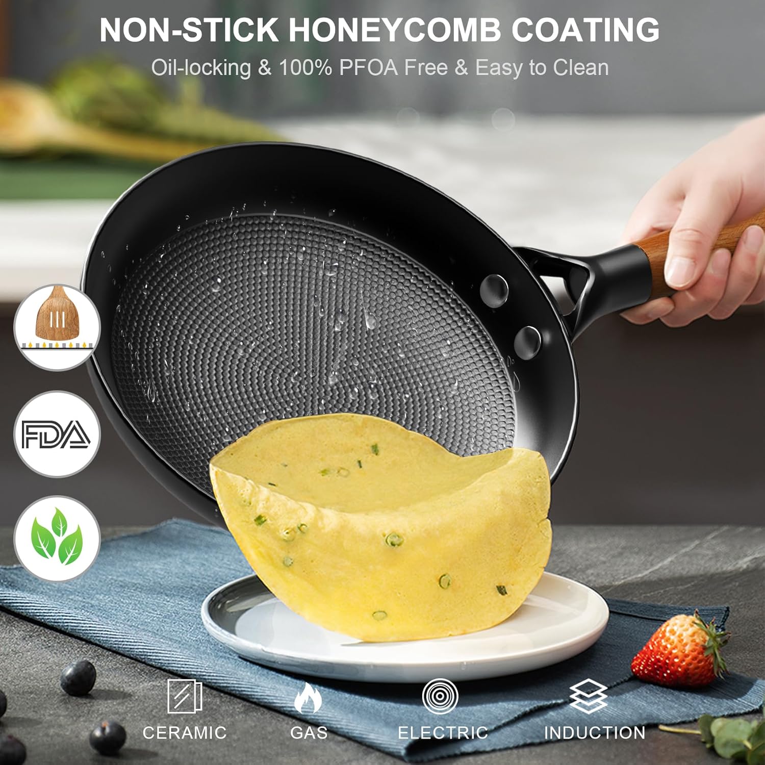 Cast Iron Frying Pan 10 Inch Non Stick Skillet with Removable Handle, PFAS-Free Oven Safe Dishwasher Safe for Home Cooking
