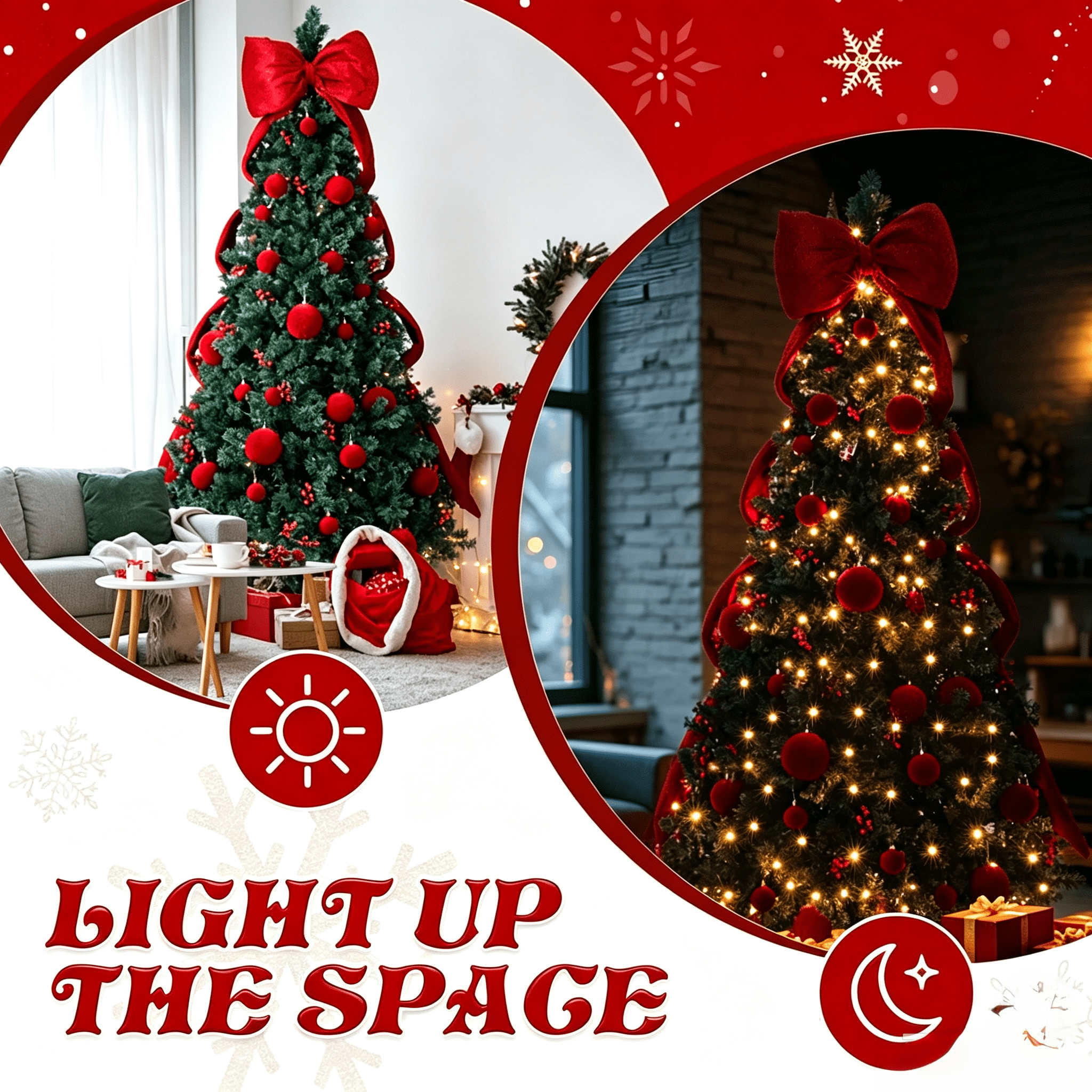 7.5FT Christmas Tree, Dark Green PVC with 1600 Branch Tips, 300 Warm White LED Lights, Easy Setup with Reinforced Metal Stand