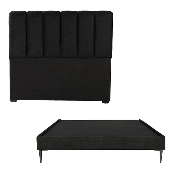 Box Base Cama Slim + Cabecera Queen Size Kami Negro